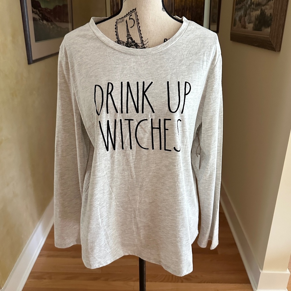Rae Dunn Light Gray 'Drink Up Witches.' Long Sleeve Tee - Picture 2 of 9